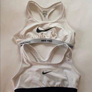 2 Girls Large/Women’s Small White NIKE Sports Bras